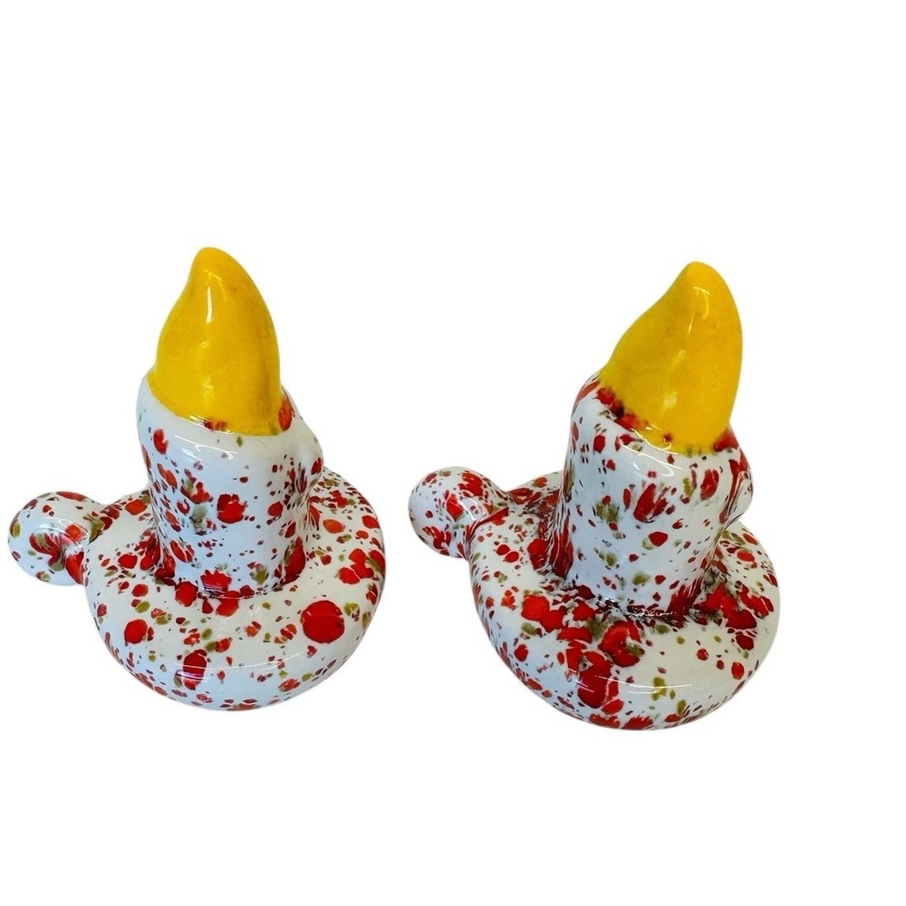 Small Vintage Ceramic‎ Candlestick Decoration Painted Multi Color Set Of Two